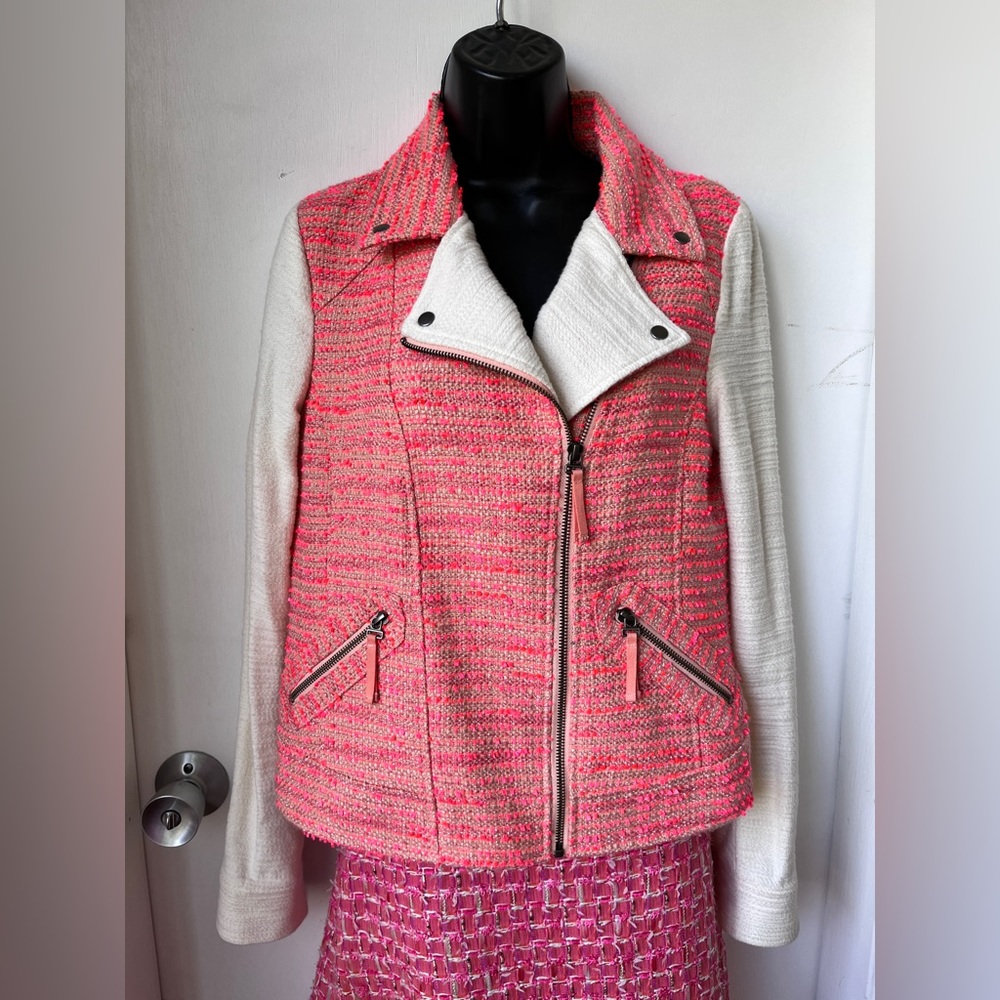 Elevenses Blushed Tweed Moto Jacket Size 8 Regular Pink ANTHROPOLOGIE